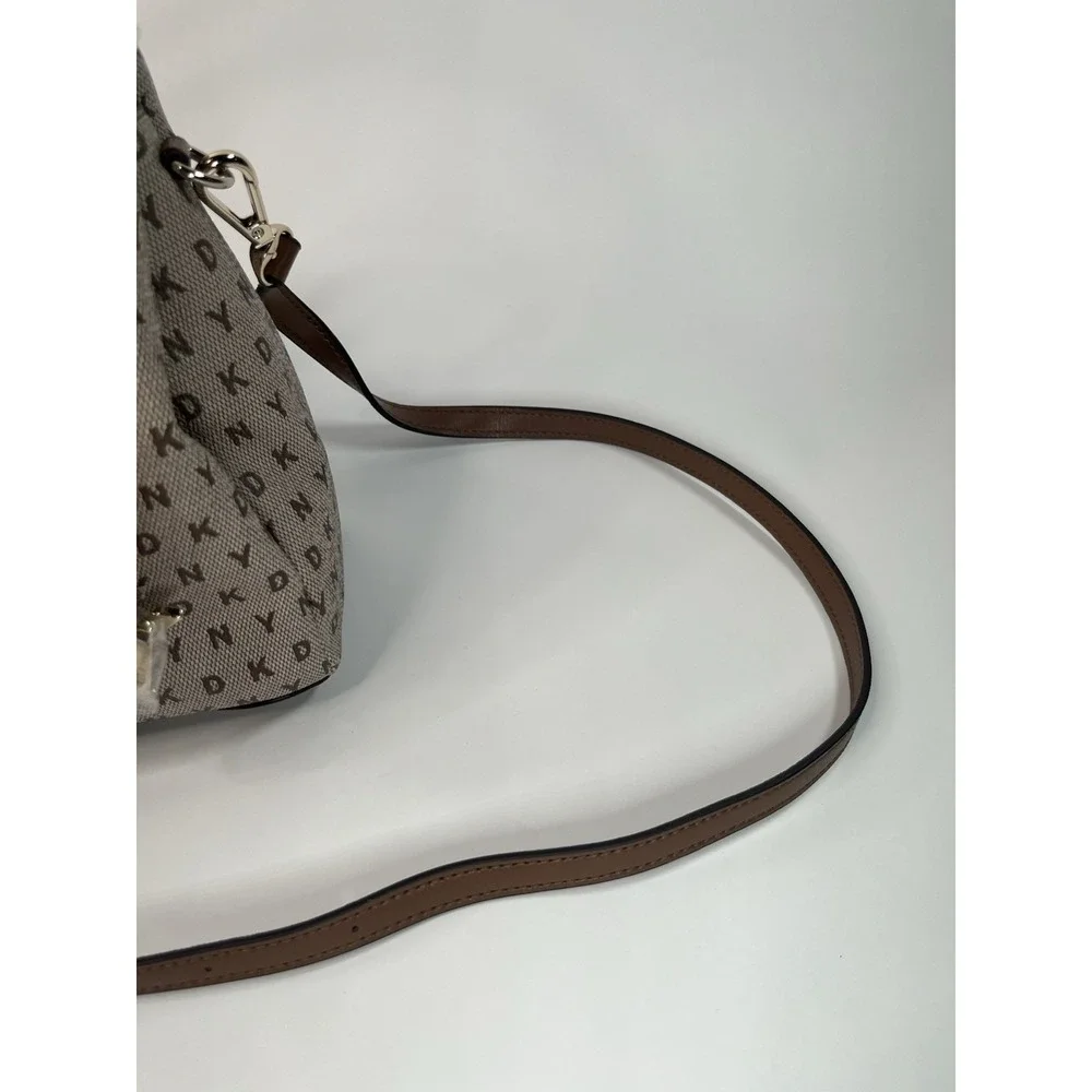 DKNY Bryant Dome Logo MD Round Satchel Bag Tan Brown